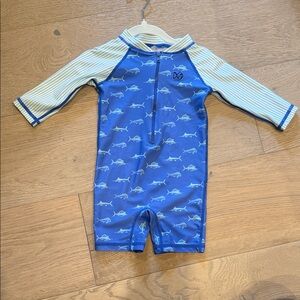 Prodoh LIL REEF BABY RASHGUARD SWIMSUIT IN FISH PRINT ON MARINA BLUE